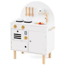 Play Kitchen for Kids Wooden Kitchen Playset with Stoves Faucet Sink Microwave a