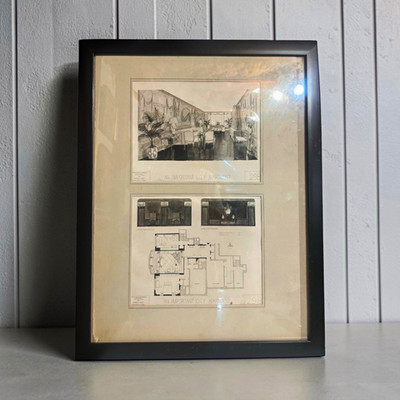 1960 Parsons School of Design Architectural Interior Rendering Drawing Leggett