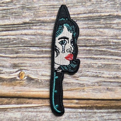 Emo Crying Sailor Jerry Lady Tattoo Style Knife Rockabilly Iron on Patch