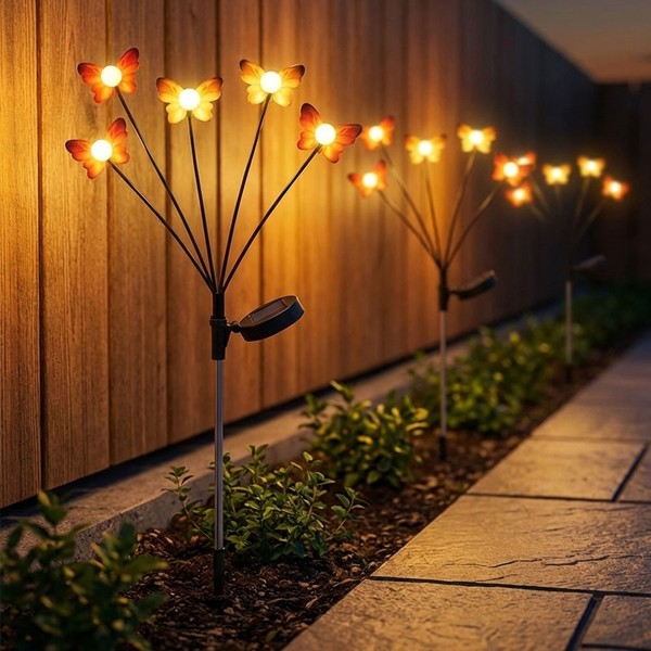 Stecklampe Solarleuchte AußEn Gartenlampe Schmetterling Bunt Led H 68 Cm 3Er Set-image