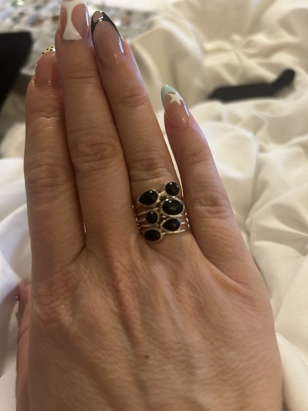 Sterling Silver .925 With Onyx Stacker Rings Set Of 6, Size 6 Boho Southwestern