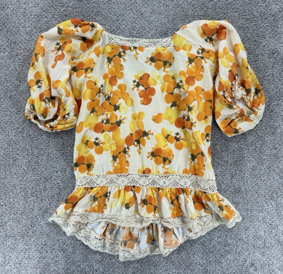 Artelier Nicole Miller Top Womens M Orange Linen Blend Peasant Cottage Bloomcore - Image 4 of 4