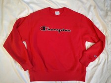Champion Reverse Weave Sweatshirt Red Embroidered Logo Heavy Pullover Men's Sz L