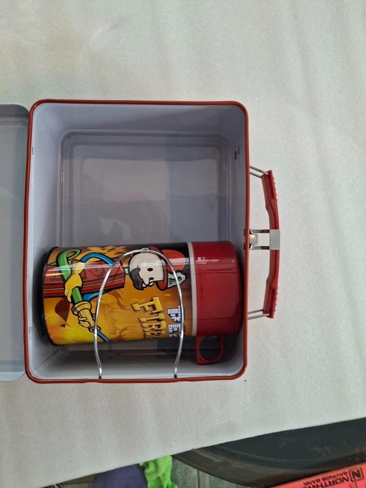 Metal Pez Firemans lunchbox and thermos set. - Image 2 of 4