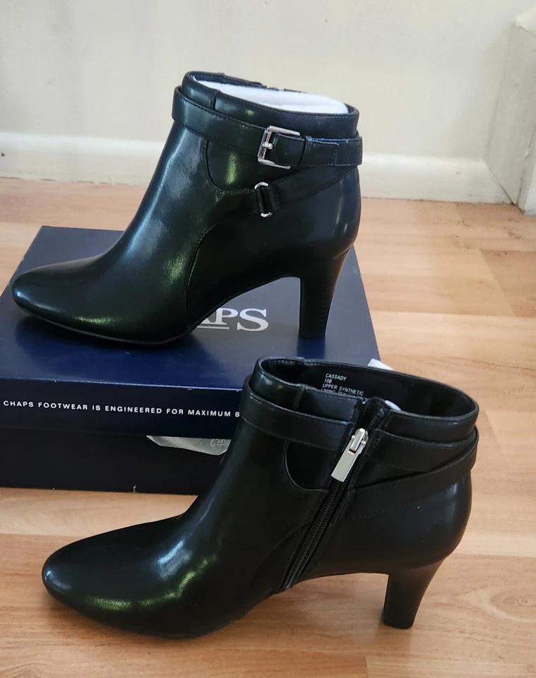 Chaps 'Cassady' Black Heeled Ankle Boot. Womens 10B. 3" Heel. NEW IN BOX" - Image 2 of 4
