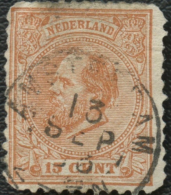 1872 Used Netherlands 15c Scott #27  Brn Orange Cancel Stamps