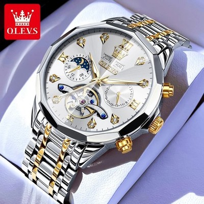 Automatic Mechanical Watch Men's Waterproof Moon Phase Luxury Dial Men Strap