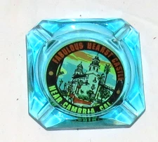 Hearst Castle Cambria CA - 3.1/2 inch Square Blue Glass Ashtray