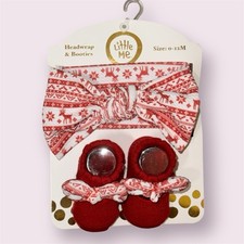 NWT Little Me Holiday Headwrap Booties Baby Set 0-12M Christmas Reindeer