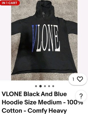VLONE Black And Blue Hoodie Size Medium - 100% Cotton - Comfy Heavy