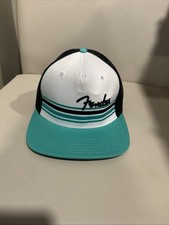 Fender Y2k Snapback Hat Cap Black Logo Malibu Flat Bill Teal Black Euc