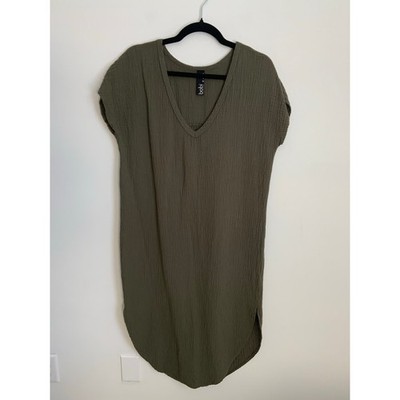  bobi olive green V-neck gauze cotton shift dress size small 