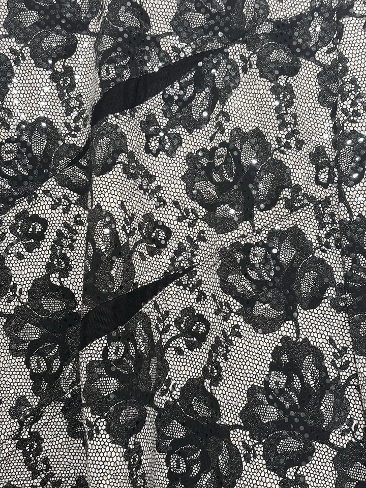 Blusa Top Joseph Ribkoff Para Mujer 12 Negra Floral Encaje Lentejuelas Transparente Manga Larga  Foto 2 de 4