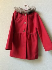 Crazy 8 Girls Red With Faux Hair Pea Coat Size 7/8