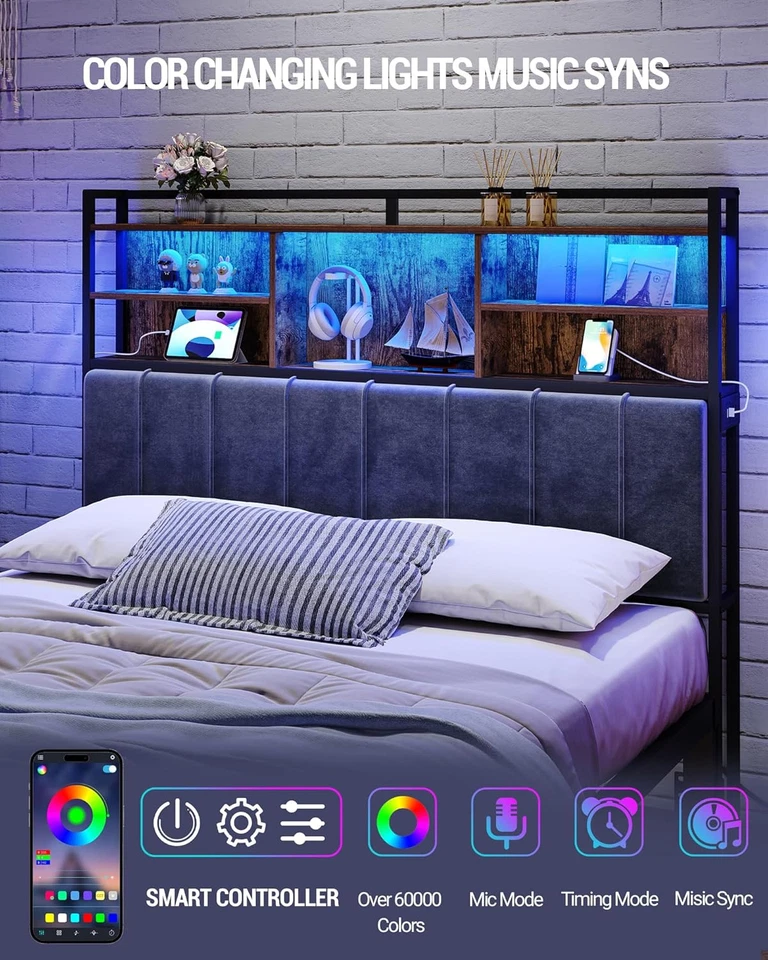 Изголовье с 3-уровневыми полками для хранения, бархатная обивка изголовья с 2 наружными отверстиями - Изображение 4 из 4