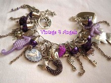  PURPLE MERMAID CHARM BRACELET AMETHYST FISH SEAHORSE STARFISH