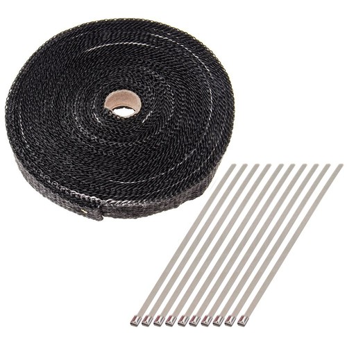 1" 50ft Roll Fiberglass Exhaust Header Pipe Heat Wrap Tape Black w/ 10 Ties Kit - Picture 3 of 10