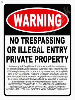 Warning No Trespassing Or Illegal Entry Metal Sign 3 Sizes to Choose From