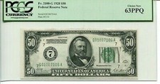 FR 2100-G 1928 $50 Federal Reserve Note PCGS 63 PPQ Choice New