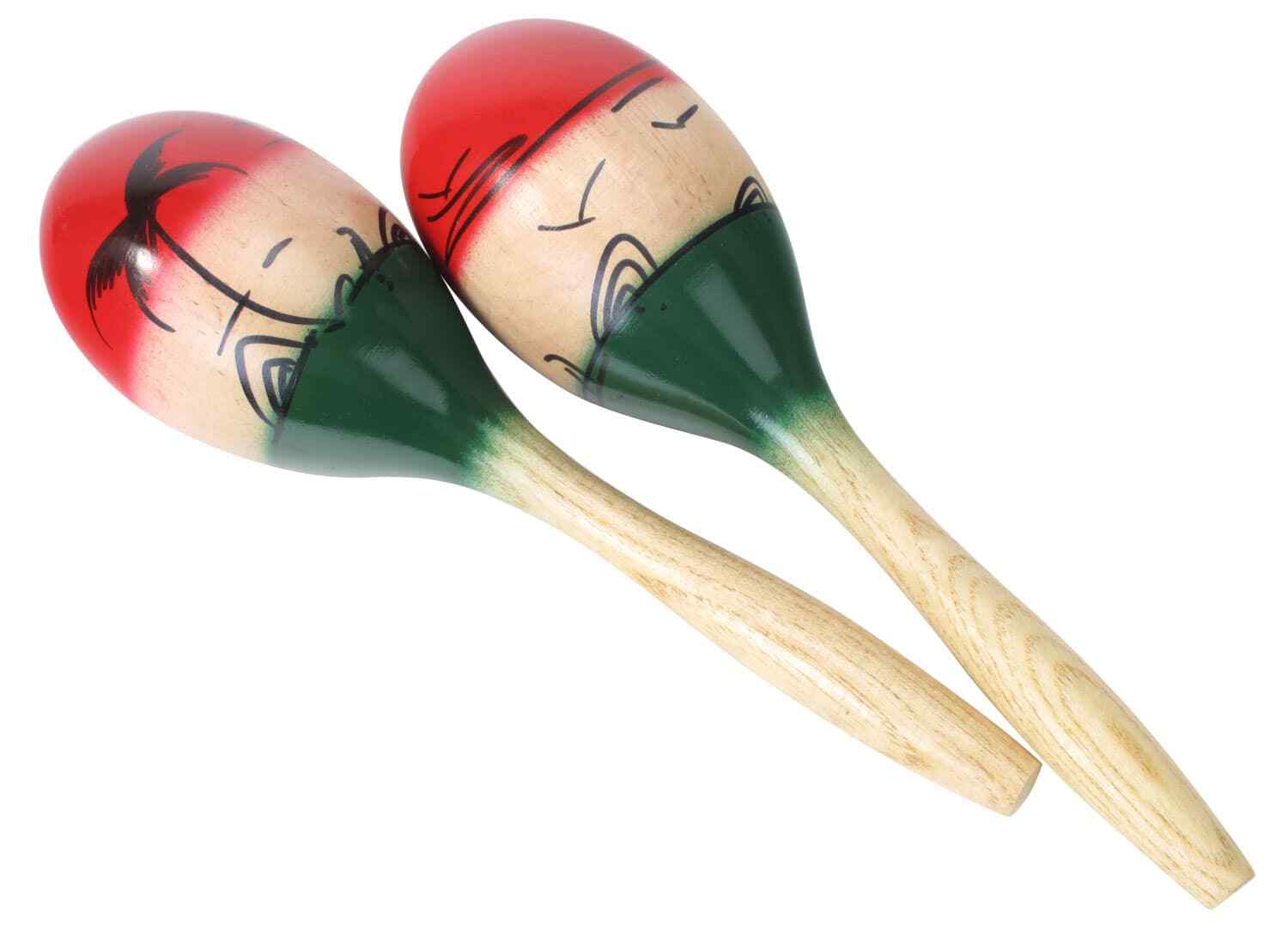 Coppia Maracas in Legno Percussioni Strumenti Mexican-Style Dipinti a Mano 25cm