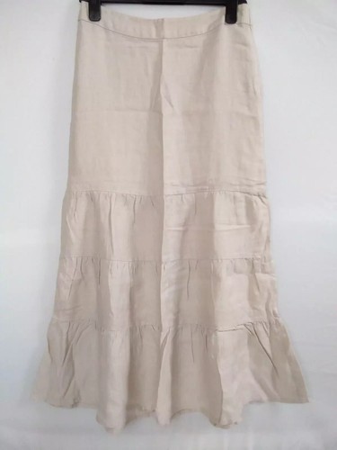 8-10 Small 100% Linen Tier Maxi Skirt H&M Ecru Light Cream Tiered Long v Pretty