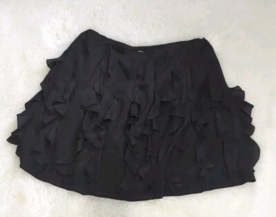Garnet Hill Black 100% Silk Ruffled A-Line Skirt Plus Size 18