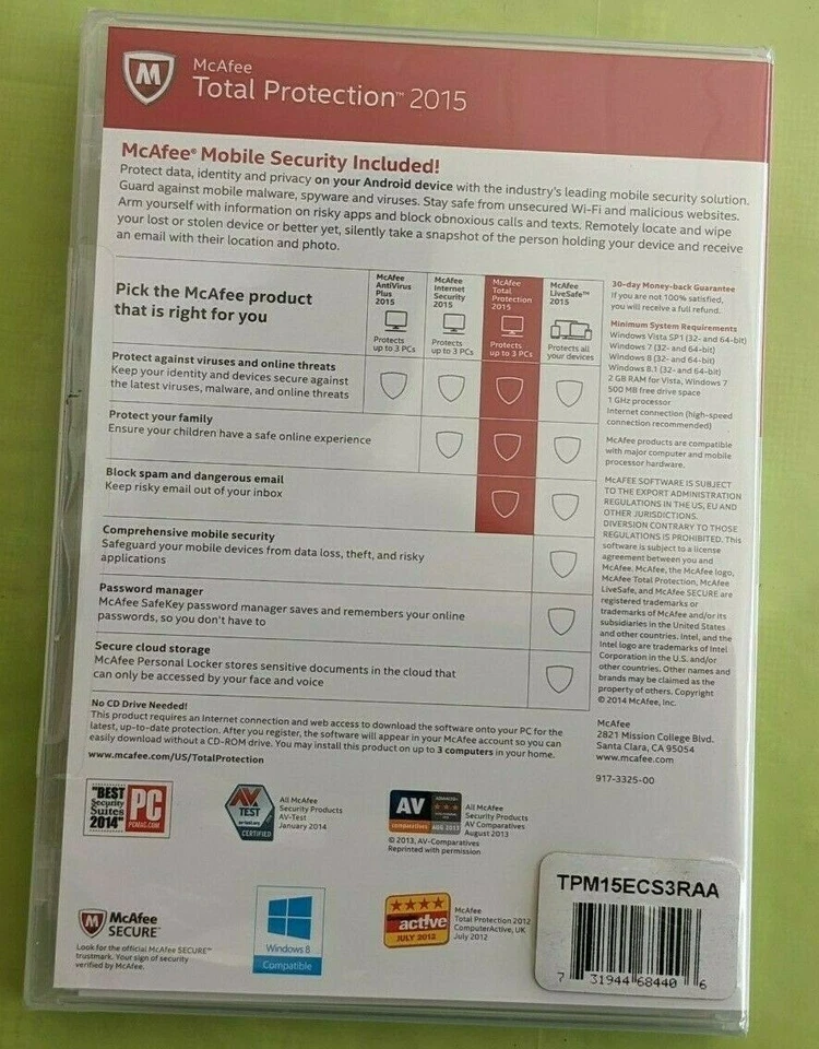 McAfee Total Protection Premium Edition 2015 - Case and Disk - Sealed. 3 PCs! - Image 2 of 2
