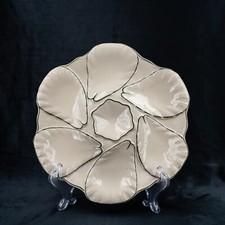 Antique French Oyster Plate LONGCHAMP White Majolica FREE SHIPPING 1880