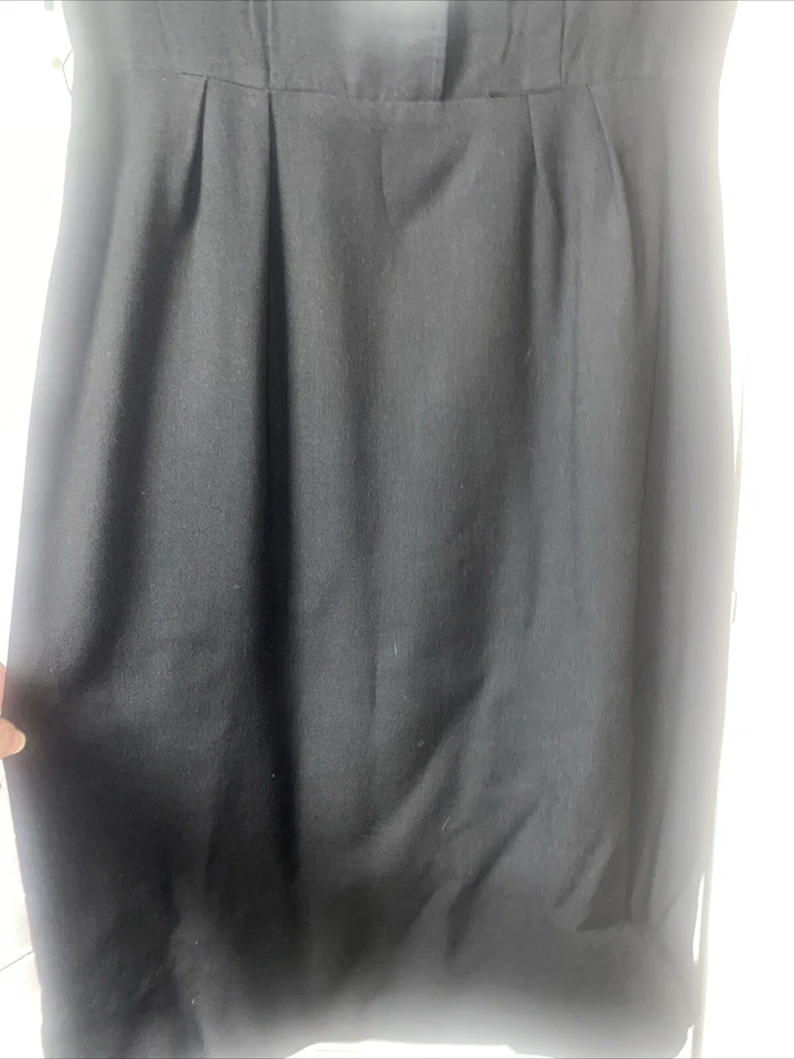 Vintage 50s Handmade Black Cotton Twill Linen Pencil Sheath Dress Size Medium - Image 3 of 4