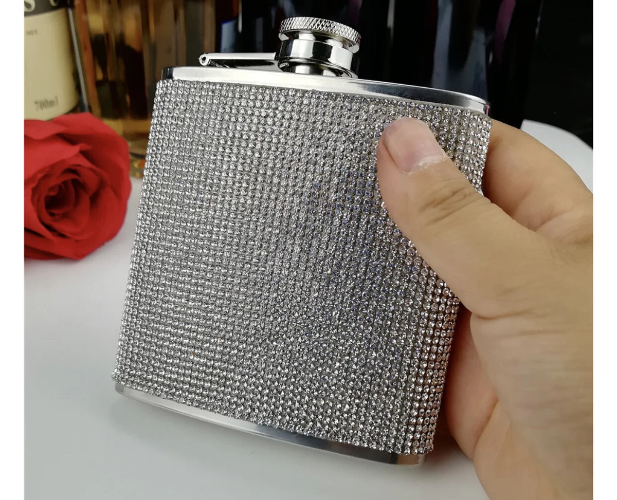 LUXURY Stainless Steel BLING Hip Flask Rhinestones Bridesmaid Bride Grooms Gift