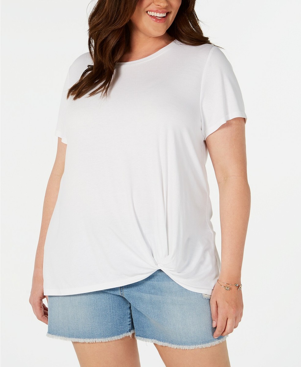Style & Co (J20-43*) Plus Knot-Hem Rayon Jersey Top White Sz 3X