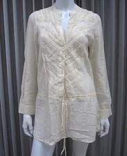Salt & Pepper Long Sleeve Half Button Down Blouse Size L Large Off White