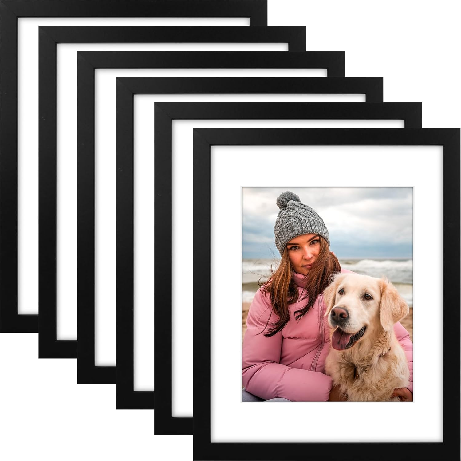, 11X14 Picture Frames Set of 6, with Mat for 8X10 or 11X14 without Mat, Composi-image