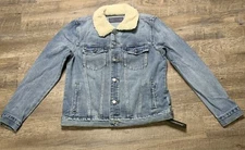 BLANK NYC Trucker Jacket Womens Size XS Blue Denim Sherpa Collar Button