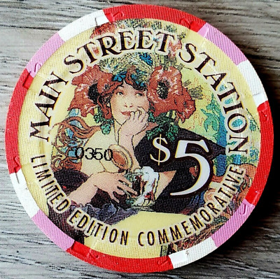 $5 Las Vegas Main Street Station Mucha Beer Mug Casino Chip - Uncirculated