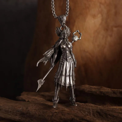 Valkyrie Warrior Pendant   Norse Goddess with Spear Necklace