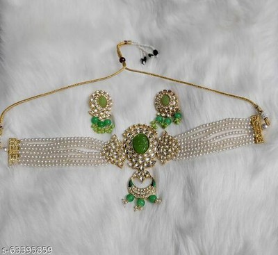 Gold Plated Indian Kundan Choker Necklace Set With Sapphire Green Doozy Stone Ebay