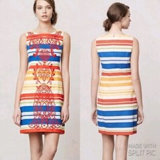 Anthropologie Tabitha Banded Totem embroidered Stripe shift dress size 8 DDK