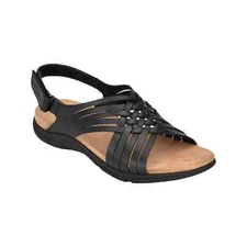 Easy Spirit Women's Mar Leather Slingback Flat Sandals, Black Size 7.5M