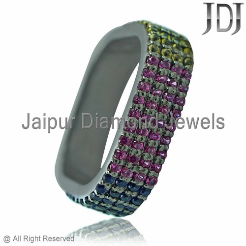 1.16cts Natural Multi Piedras 925 Plata de Ley Banda Fina Anillo Unisex Joyería - Imagen 3 de 6