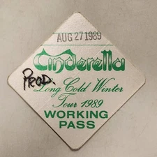 VINTAGE SATIN CINDERELLA LONG COLD WINTER TOUR 1989 WORKING PASS BACKSTAGE PASS