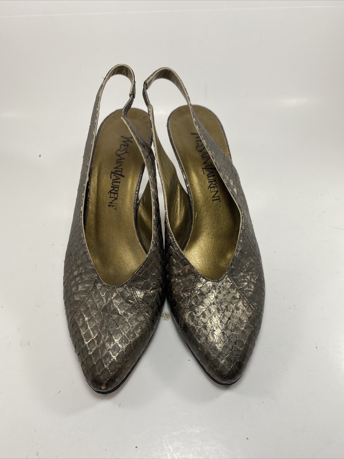 Décolleté a punta YVES SAINT LAURENT pelle di serpente con cinturino alla caviglia taglia 7 5 M *