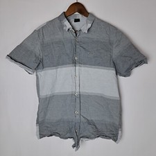 Oakley Shirt Mens Large Gray Button Up Short Sleeve Striped Flip Sleeve Logo