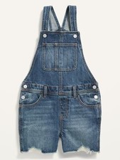 OLD NAVY New NWT Girl's L Frayed-Hem Denim Shortalls Shorts Overalls b42