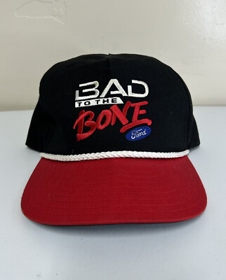 Vintage 90's Ford Bad To The Bone Strapback Trucker Hat Black