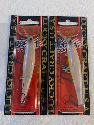 (LOT OF 2) LUCKY CRAFT SLENDER POINTER 97MR 3/8oz.   FRENCH PEARL NIP