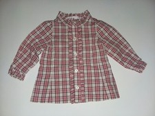 Janie And Jack Vintage 2008 Holiday Red Plaid Button Front Top Sz 3-6 Months Nwt