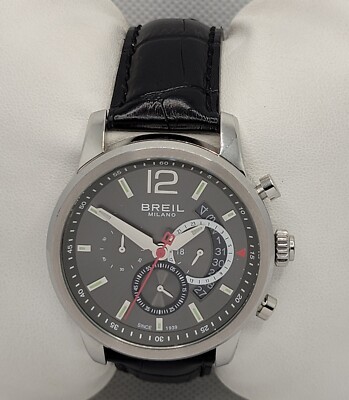 Mens Breil Milano Miglia Chronograph Black Dial Leather Strap Analog Watch L1