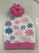 Girls' Knit Beanie Winter Hat Snowflake Pattern Pom-Pom White Pink Purple Blue