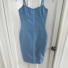Blue Bodycon Sleeveless Mini Dress Sweetheart Neck Adjustable Straps Zip (S)